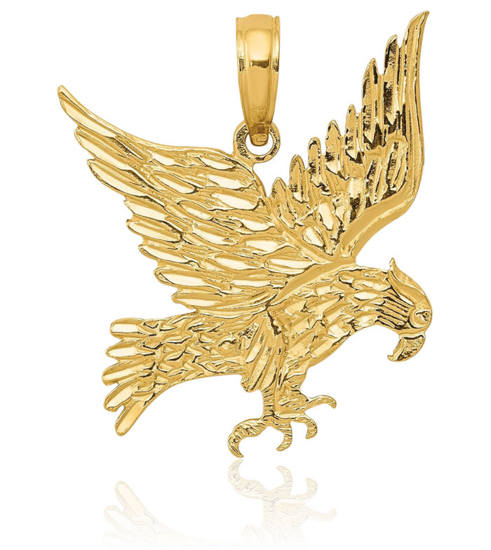 10K Solid Yellow Gold Eagle Symbol of Strength Freedom Hawk Bird Necklace Chain Pendant Charm