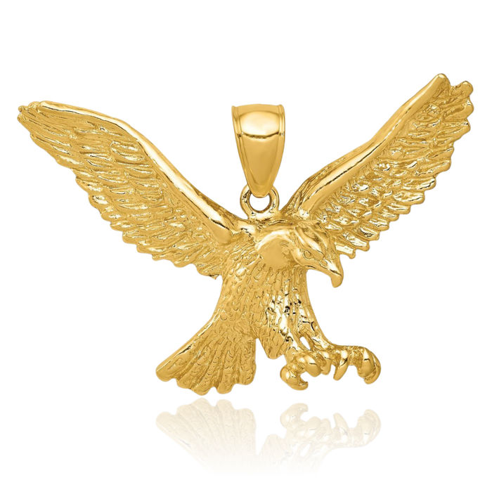 10K Solid Yellow Gold Eagle Symbol of Strength Freedom Hawk Bird Necklace Chain Pendant Charm