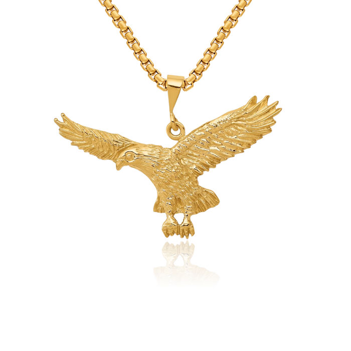 10K Solid Yellow Gold Eagle Symbol of Strength Freedom Hawk Bird Necklace Chain Pendant Charm