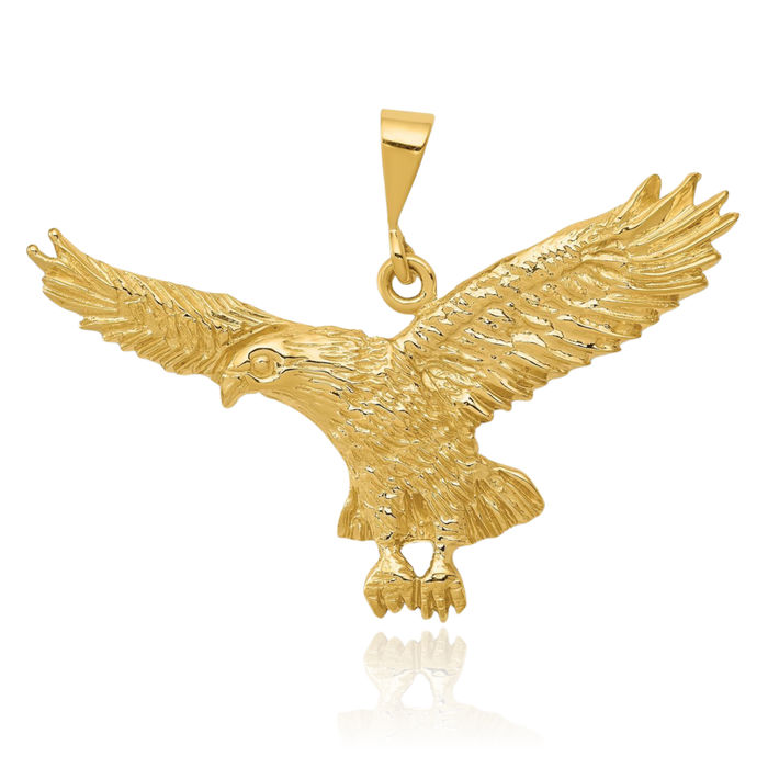 10K Solid Yellow Gold Eagle Symbol of Strength Freedom Hawk Bird Necklace Chain Pendant Charm