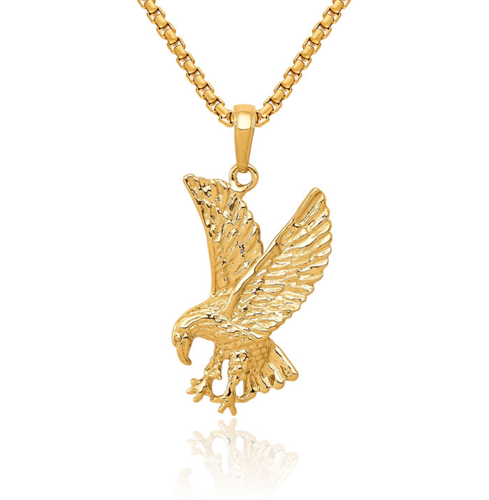 10K Solid Yellow Gold Eagle Symbol of Strength Freedom Hawk Bird Necklace Chain Pendant Charm