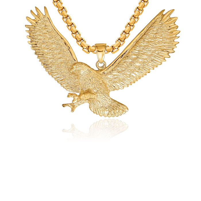 10K Solid Yellow Gold Eagle Symbol of Strength Freedom Hawk Bird Necklace Chain Pendant Charm