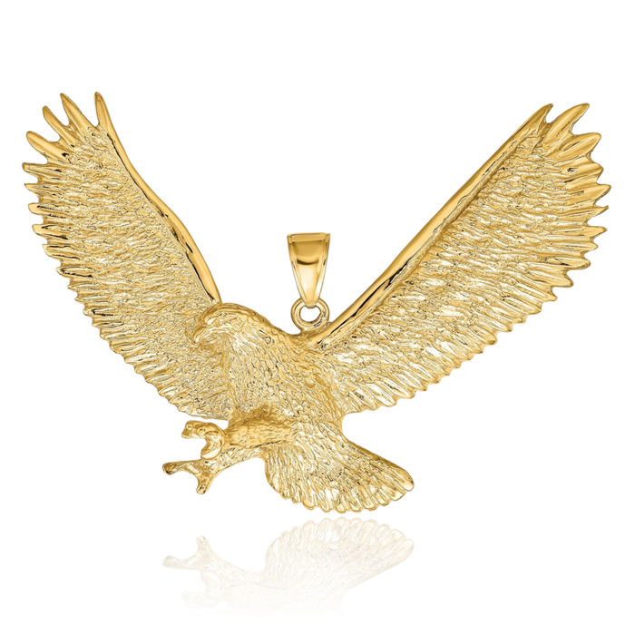 10K Solid Yellow Gold Eagle Symbol of Strength Freedom Hawk Bird Necklace Chain Pendant Charm