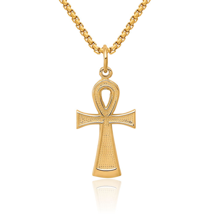 10K Solid Yellow Gold Egyptian Ankh Holy Cross Symbol of Life Ancient Necklace Religious Chain Pendant Charm