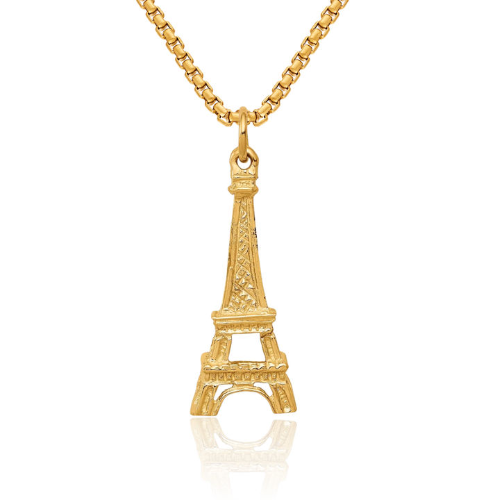 10K Solid Yellow Gold Eiffel Tower Paris France Necklace Chain Pendant Charm