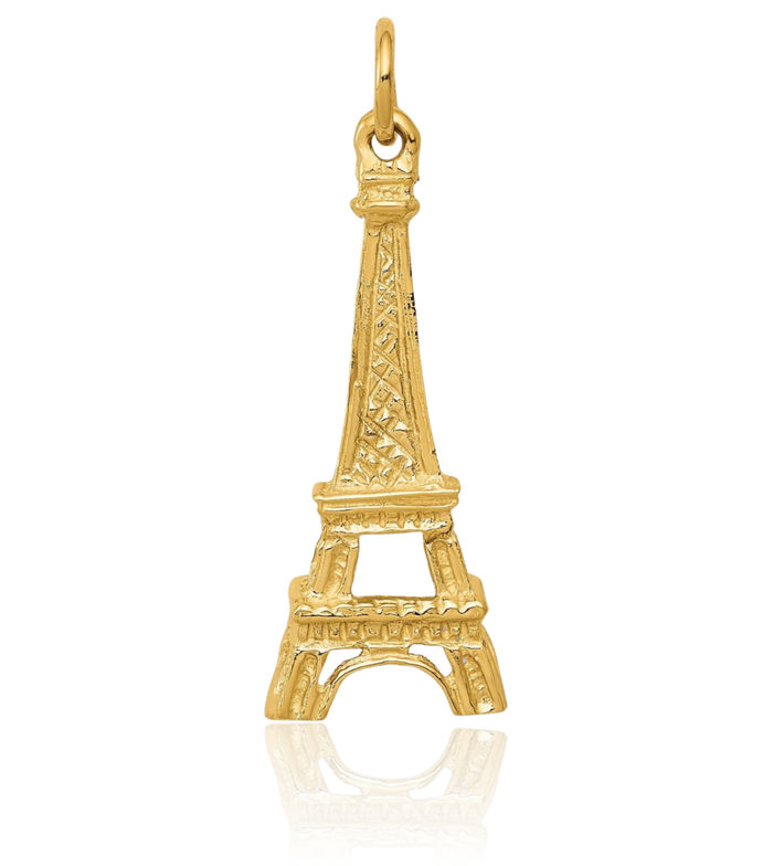 10K Solid Yellow Gold Eiffel Tower Paris France Necklace Chain Pendant Charm