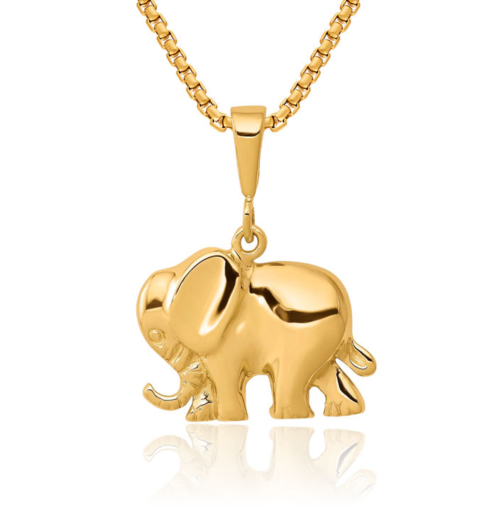 10K Solid Yellow Gold Elephant Necklace Chain Pendant Charm