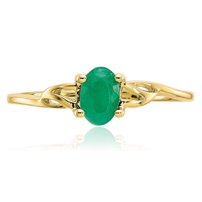 10K Solid Yellow Gold Green Emerald Ring Gemstone Band May Birthstone Jewelry