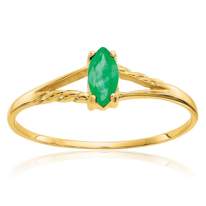 10K Solid Yellow Gold Green Emerald Ring Gemstone Band May Birthstone Jewelry