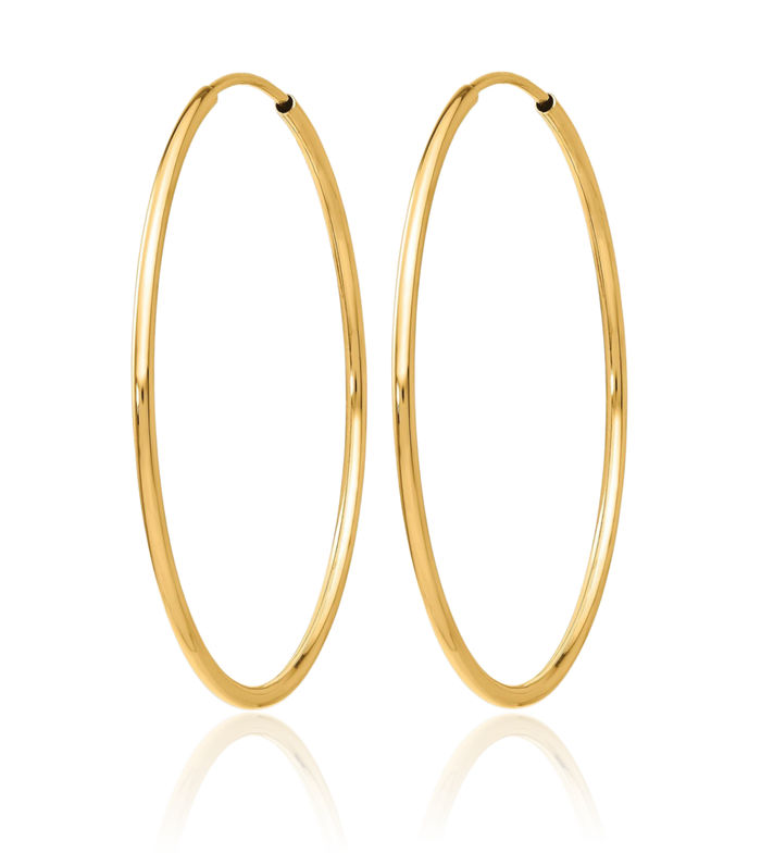 10K Solid Yellow Gold Endless Tube Round Medium Hoop Earrings