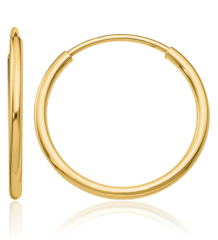 10K Solid Yellow Gold Endless Tube Round Medium Hoop Earrings