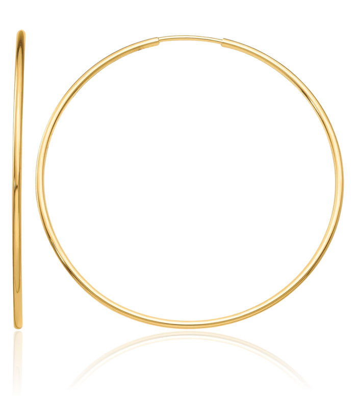 10K Solid Yellow Gold Endless Tube Round Medium Hoop Earrings