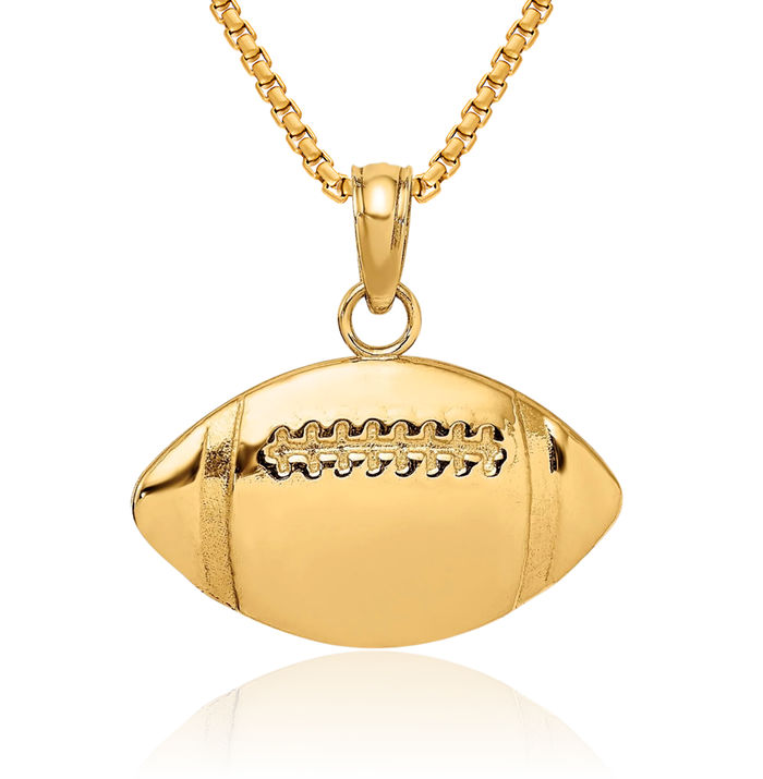 10K Solid Yellow Gold Engraveable Football Necklace Charm Sports Pendant