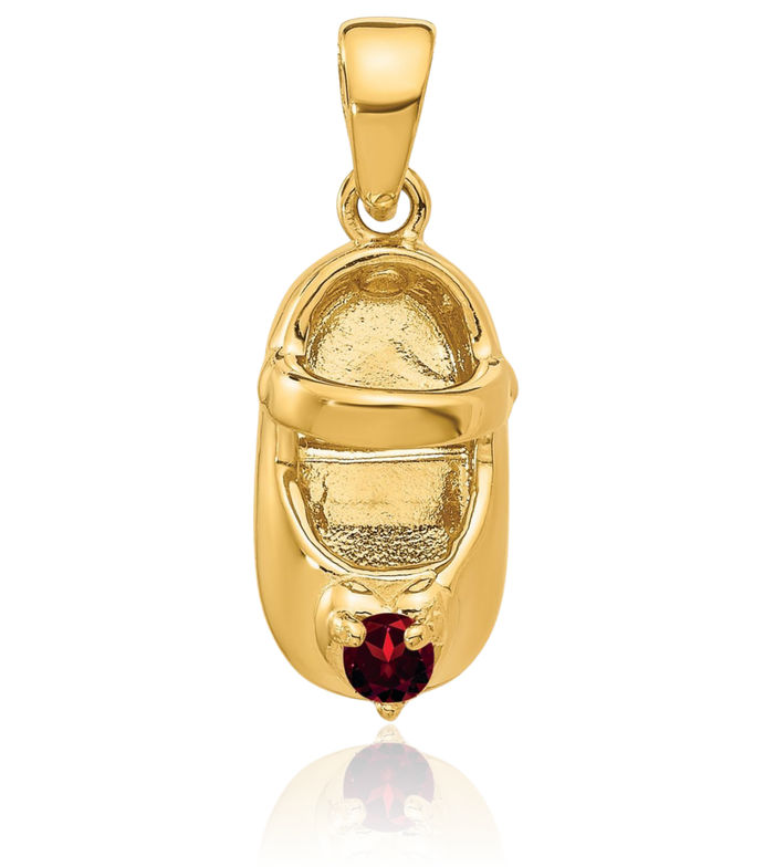 10K Solid Yellow Gold Engraveable Red Synthetic Stone Shoe Necklace Chain Pendant Charm January Birthstone Jewelry