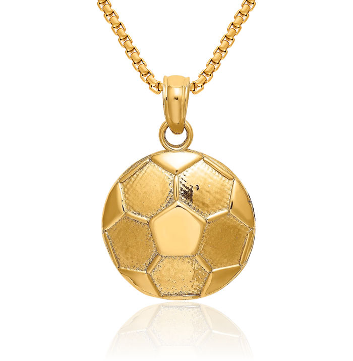 10K Solid Yellow Gold Engraveable Soccer Ball Necklace Charm Sports Pendant