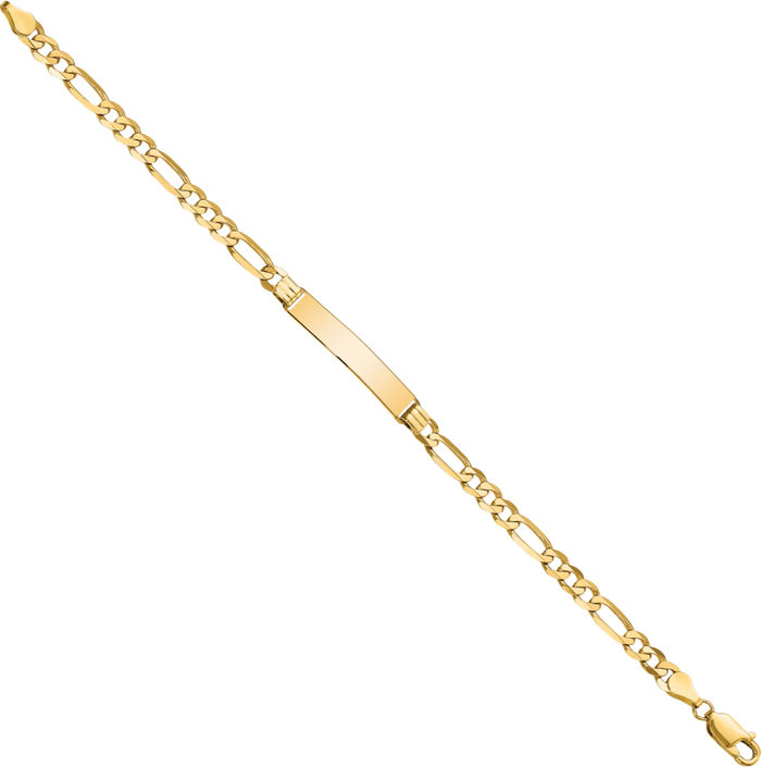 10K Solid Yellow Gold Figaro Link Name Bar Identification ID Bracelet