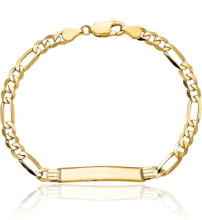 10K Solid Yellow Gold Figaro Link Name Bar Identification ID Bracelet