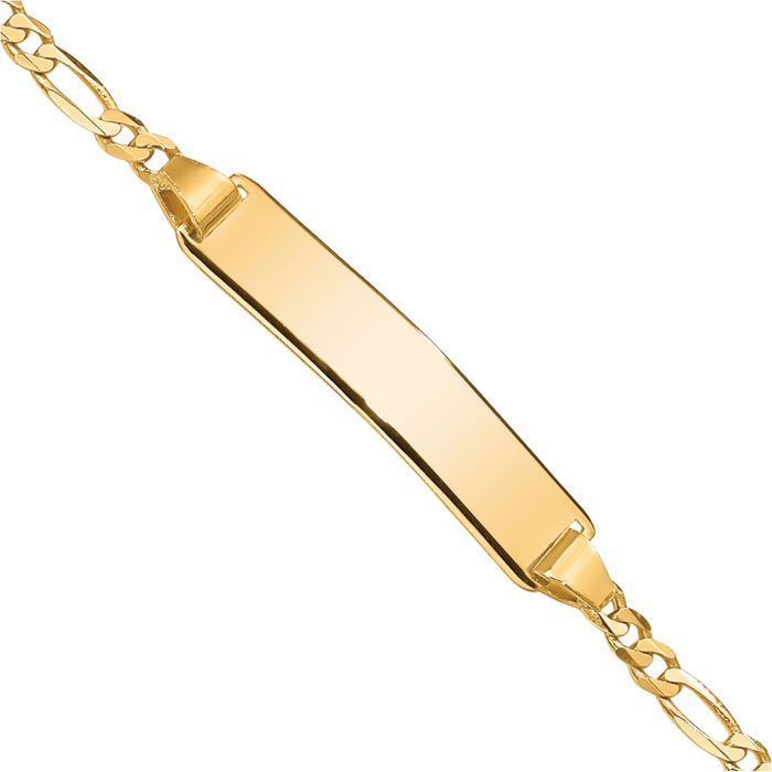 10K Solid Yellow Gold Figaro Link Name Bar Identification ID Bracelet