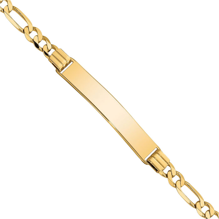 10K Solid Yellow Gold Figaro Link Name Bar Identification ID Bracelet