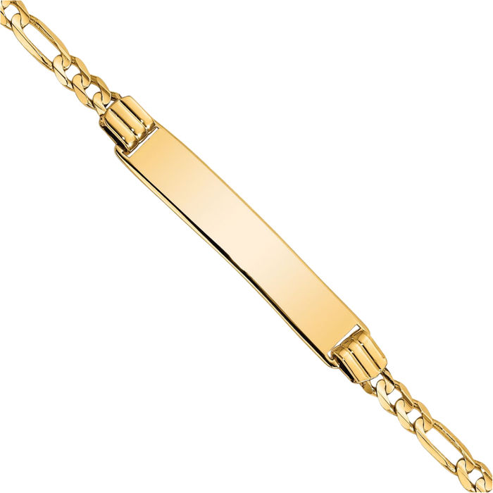 10K Solid Yellow Gold Figaro Link Name Bar Identification ID Bracelet