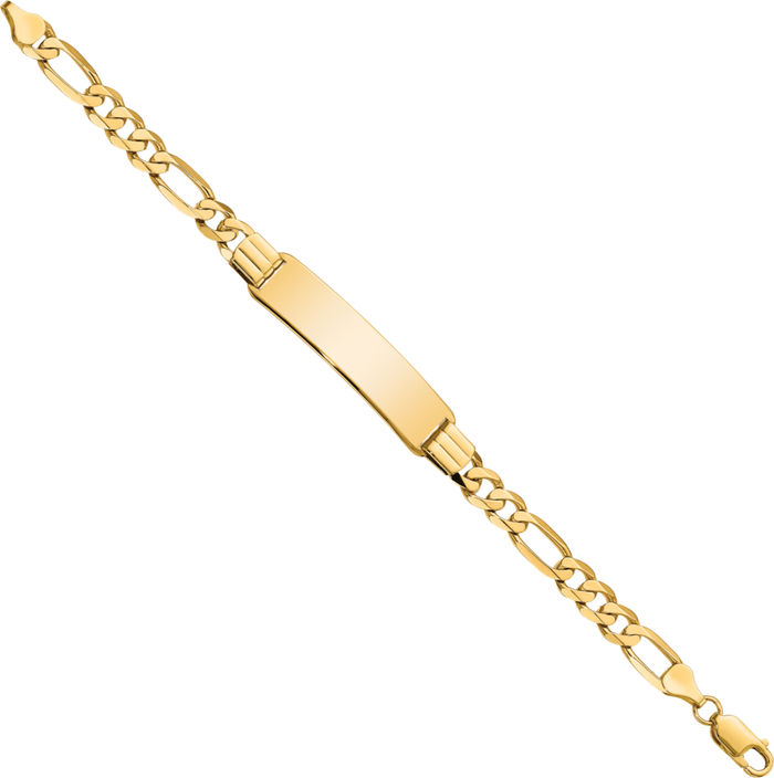 10K Solid Yellow Gold Figaro Link Name Bar Identification ID Bracelet