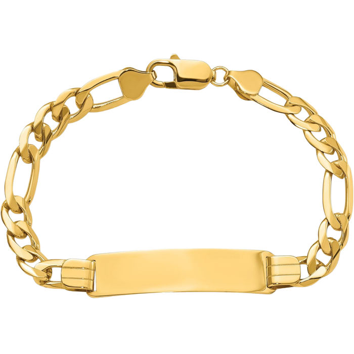 10K Solid Yellow Gold Figaro Link Name Bar Identification ID Bracelet