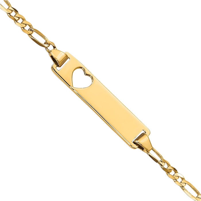 10K Solid Yellow Gold Figaro Link Name Bar Identification ID Bracelet