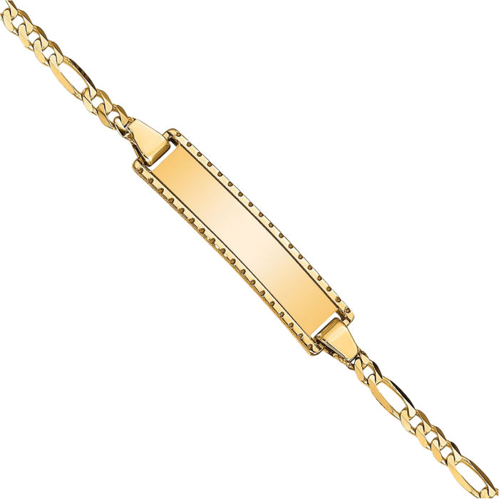 10K Solid Yellow Gold Figaro Link Name Bar Identification ID Bracelet