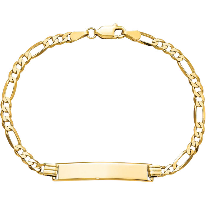 10K Solid Yellow Gold Figaro Link Name Bar Identification ID Bracelet