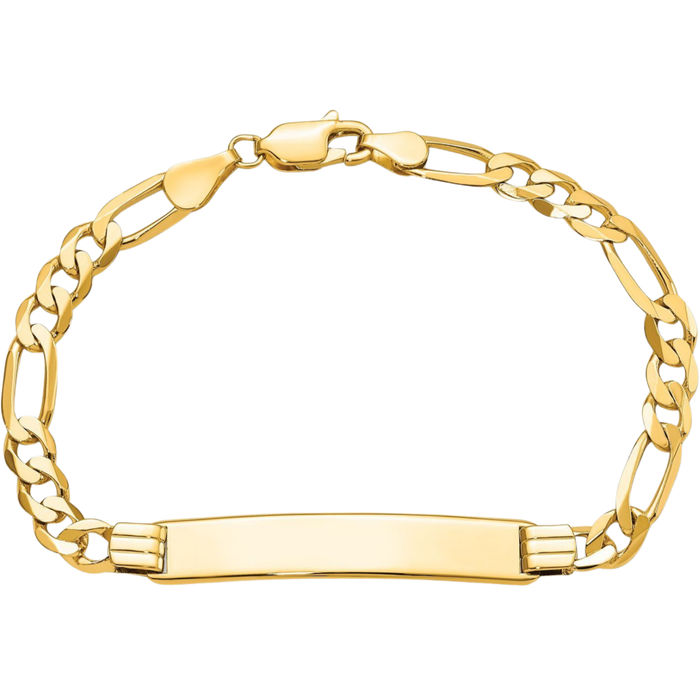 10K Solid Yellow Gold Figaro Link Name Bar Identification ID Bracelet