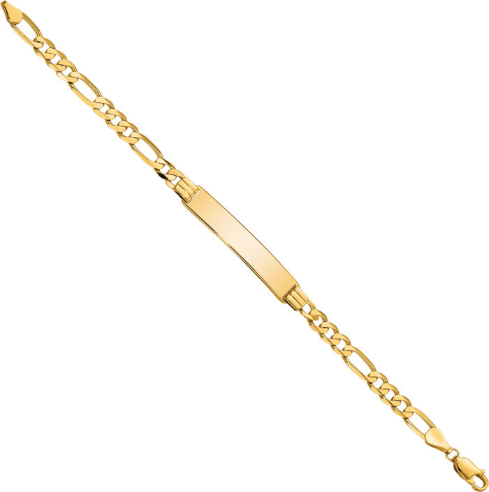 10K Solid Yellow Gold Figaro Link Name Bar Identification ID Bracelet