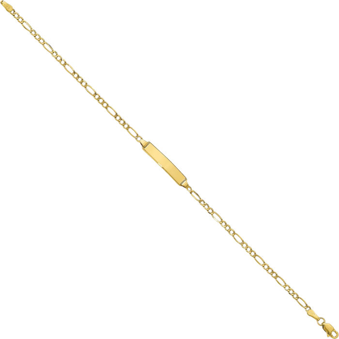 14K Solid Yellow Gold Figaro Link Name Bar Identification ID Bracelet