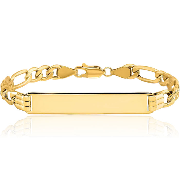 10K Solid Yellow Gold Figaro Link Name Bar Identification ID Bracelet