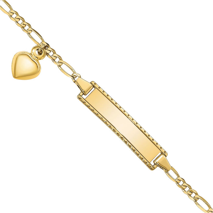 10K Solid Yellow Gold Figaro Link Name Bar Identification ID Bracelet