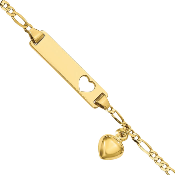 10K Solid Yellow Gold Figaro Link Name Bar Identification ID Bracelet