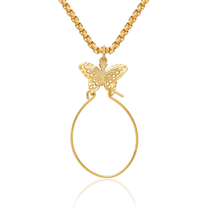 10K Solid Yellow Gold Antique Filigree Butterfly Wings Necklace Chain Pendant Charm Holder