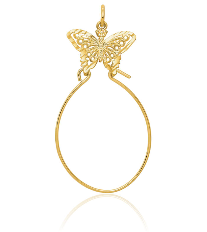 10K Solid Yellow Gold Antique Filigree Butterfly Wings Necklace Chain Pendant Charm Holder