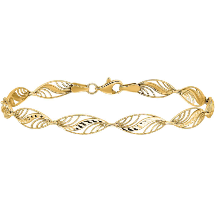 10K Solid Yellow Gold Antique Filigree Chain Bracelet