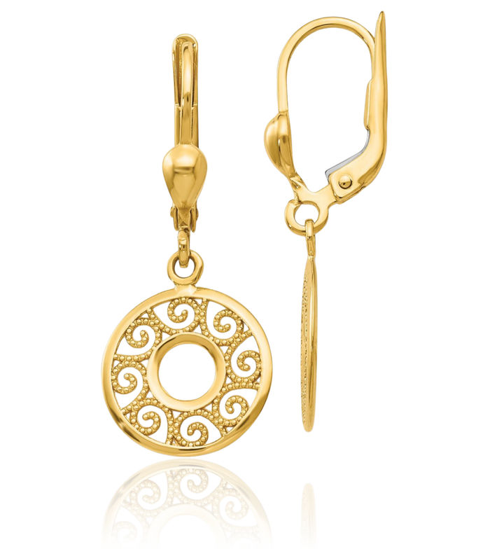 10K Solid Yellow Gold Antique Filigree Drop Dangle Earrings