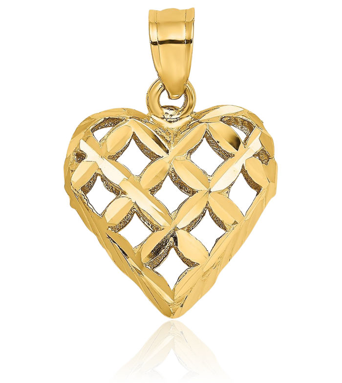 10K Solid Yellow Gold Antique Filigree Heart Necklace Love Pendant Charm