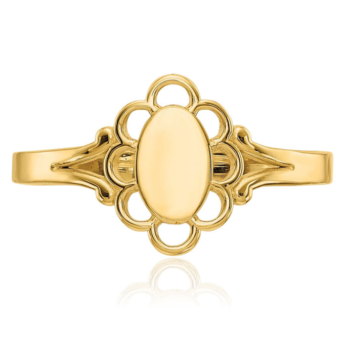 10K Solid Yellow Gold Antique Filigree Oval Custom Engraved Signet Ring Handmade Personalized Monogram Initial Letter Band