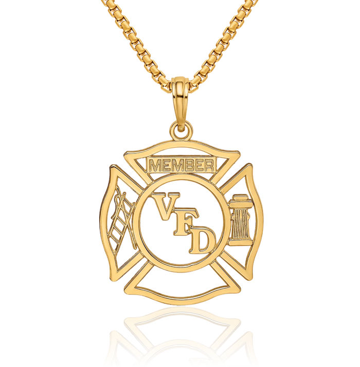 10K Solid Yellow Gold Fire Department FD Volunteer Vfd Member Fireman Necklace Firefighter Pendant Rescue Charm