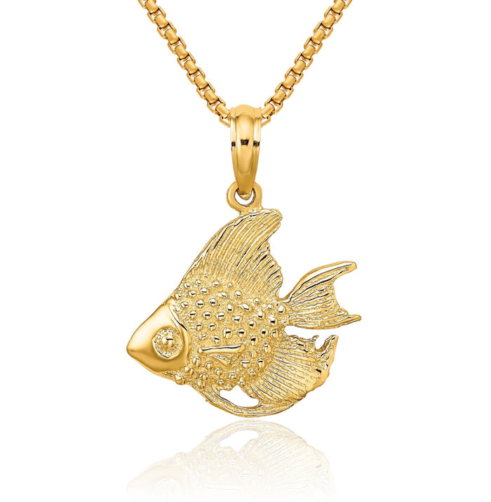 10K Solid Yellow Gold Fish Necklace Chain Pendant Charm