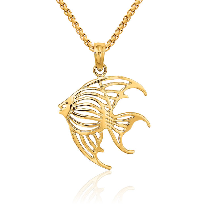 10K Solid Yellow Gold Fish Necklace Chain Pendant Charm