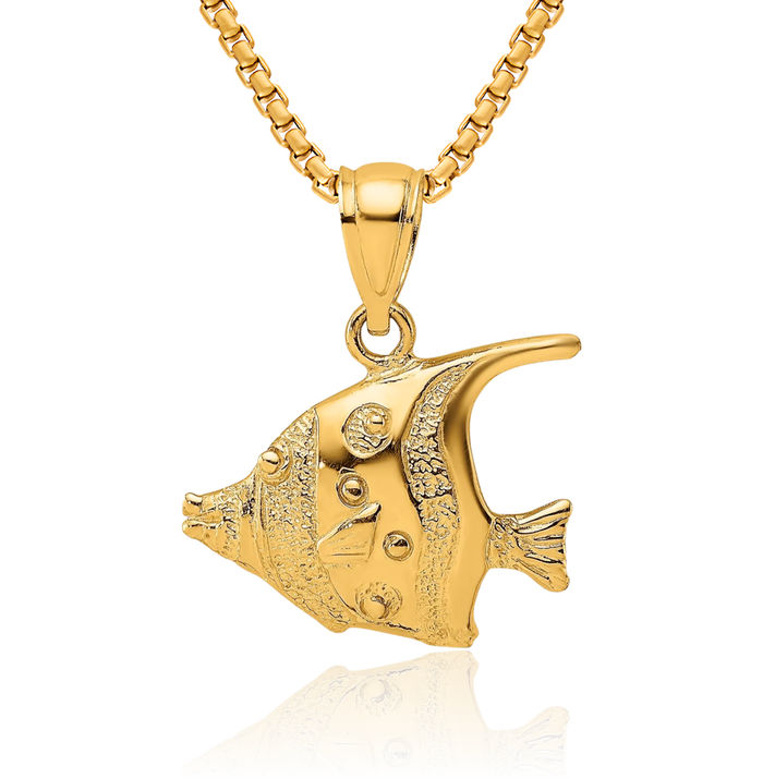 10K Solid Yellow Gold Fish Necklace Chain Pendant Charm