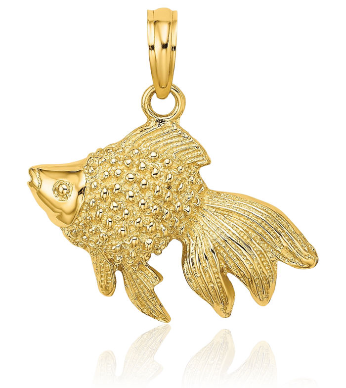 10K Solid Yellow Gold Fish Necklace Chain Pendant Charm