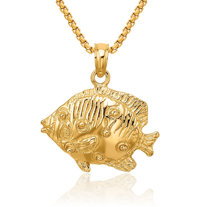 10K Solid Yellow Gold Fish Necklace Chain Pendant Charm