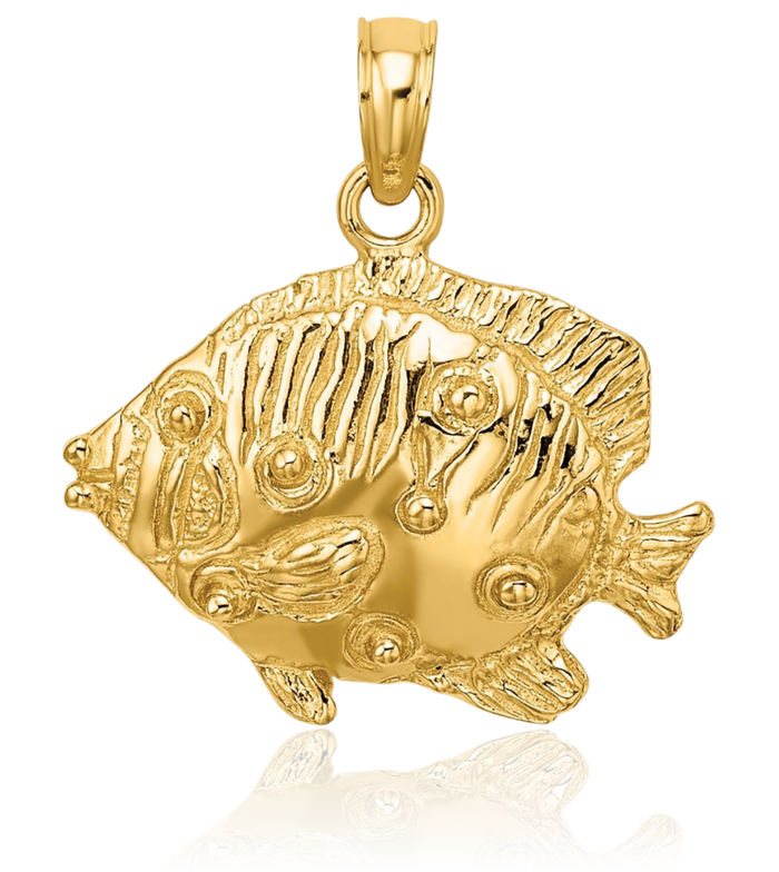 10K Solid Yellow Gold Fish Necklace Chain Pendant Charm