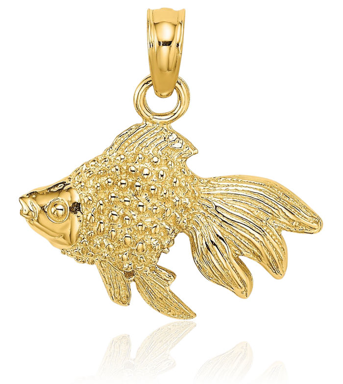 10K Solid Yellow Gold Fish Necklace Chain Pendant Charm