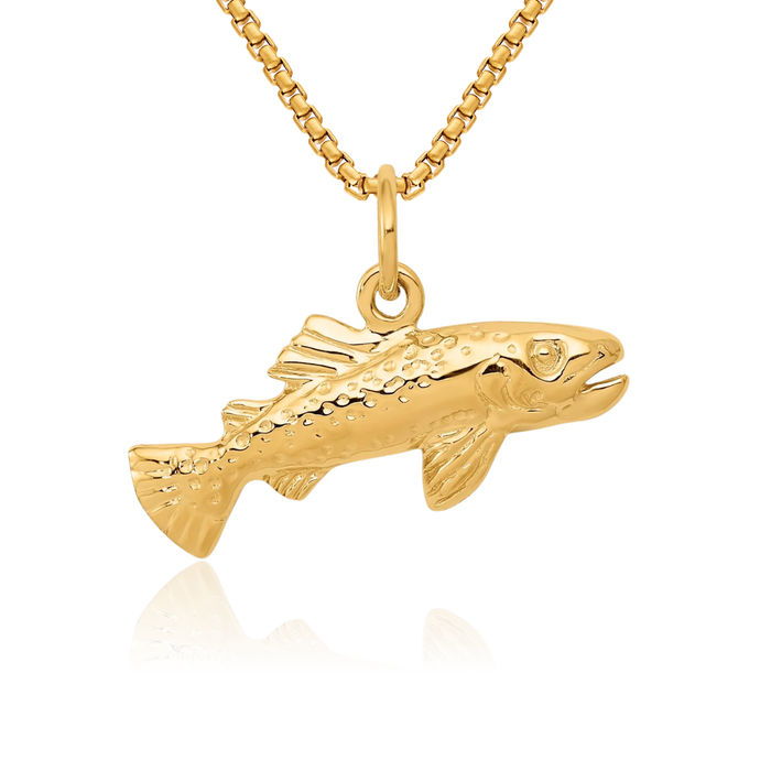 10K Solid Yellow Gold Fish Necklace Chain Pendant Charm